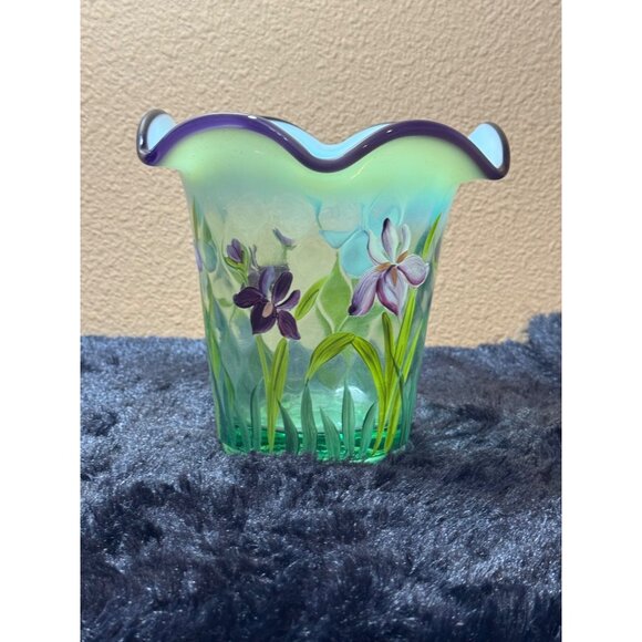Vintage Fenton Designer Showcase Series Flip Vase Artist Signed Purple Iris - Picture 1 of 9